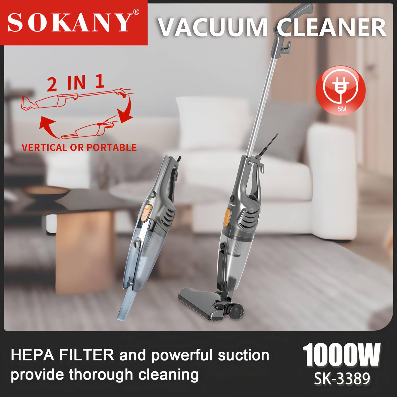 Вертикальный вакуумный пылесос SOKANY SK-3389